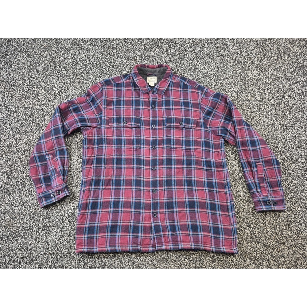 L L Bean Traditional Fit Fleece Lined Mens Size Large Long Sleeve Flannel Shirt
